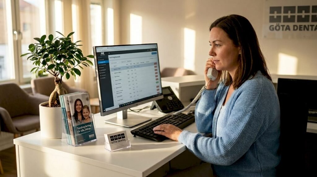 Receptionist på en ortodontiklinik med ansvar för att boka in patienter