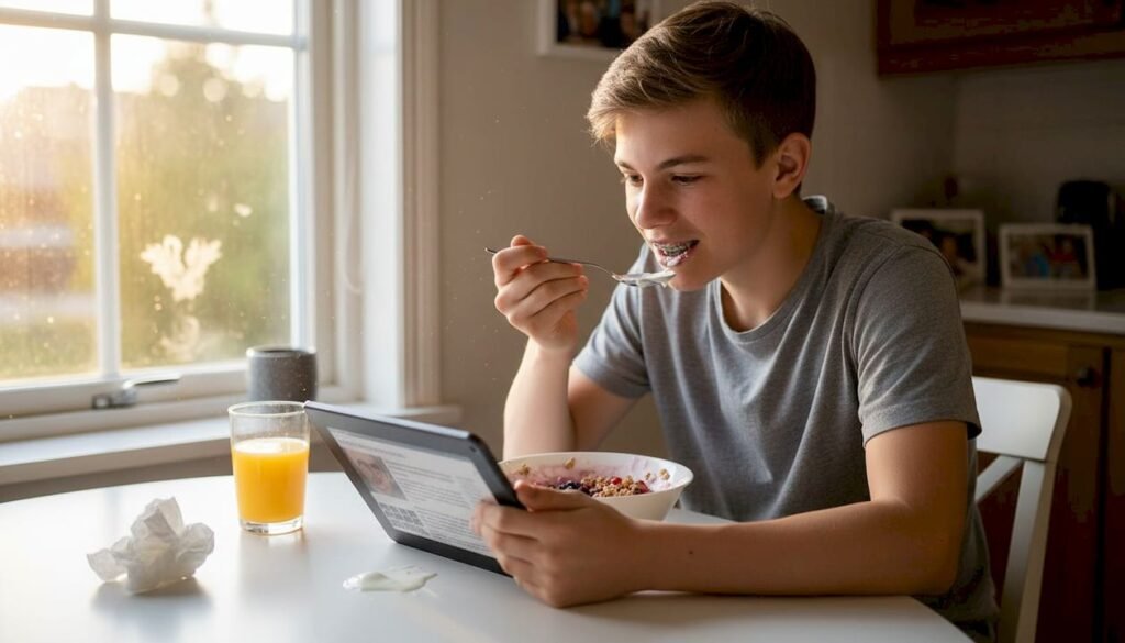 Barn som har tandställning brukar äta frukost hemma innan de går till skolan.
